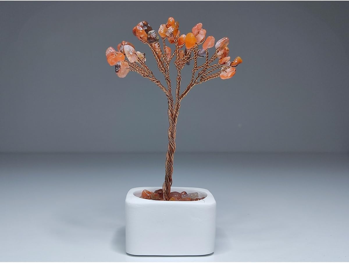 Mini Agate Stone Tree of Life Balancing and Protective White Plaster Potted Plant, Multicolor Stone Home Decor - Multicolor