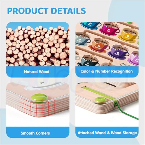 Kidology Magnetic Color & Number Maze Cup Design for Kids Age 3+ - Montessori Wooden Color Counting Learning Matching Puzzle Board - Toddler Fine Motor Skills Toys for Boys Girls - Image 4