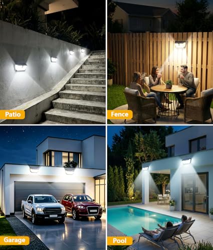 Solar Motion Sensor Lights Outdoor 2Pack, 4500LM & 300° Wide Motion Sensor, 7000K Solar Flood Lights Solar Powered, 3 Lighting Modes Solar Security Spot Lights Waterproof for Fence Wall Yard Deck — view 6