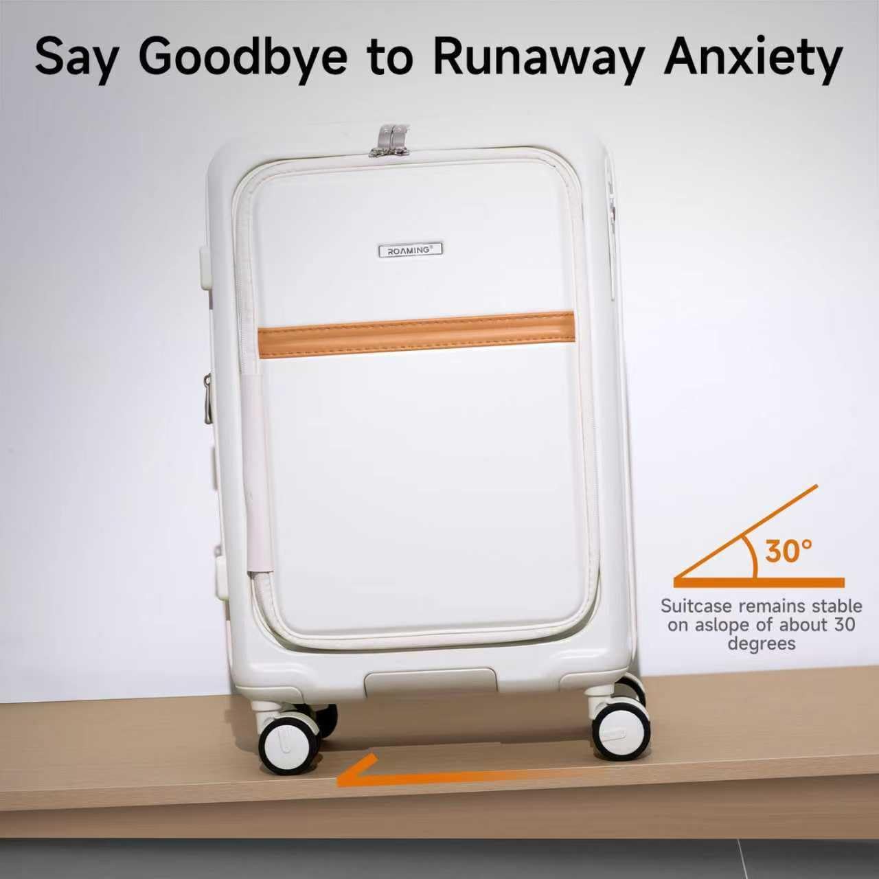 ROAMING Expandable 20 Inch Carry On Luggage with Mute Brake Wheels Airline Approved Hard Shell Suitcases with Front Pocket Top Opening Luggage with TSA Lock for Short Business Travel, Beech white - Image 5