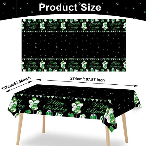 3 Pieces Green Silver Black Birthday Party Tablecloth Confetti Sprinkles Happy Birthday Tablecover For Kids Adults Birthday Party Supplies Green Plastic Table Cover For Family Party 54 X 108 Inch #TOP1