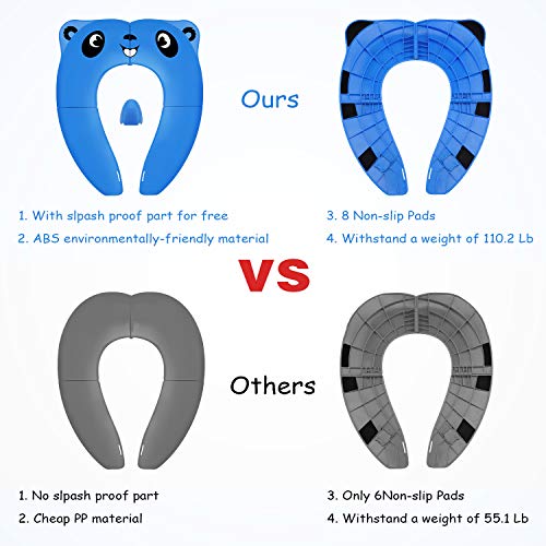 Upgrade Portable Potty Seat with Splash Guard for Toddler, Foldable Travel Potty Seat with Carry Bag, Non-Slip Pads Toilet Potty Training Seat Covers for Baby, Toddlers and Kids (Blue) - Thumbnail 3
