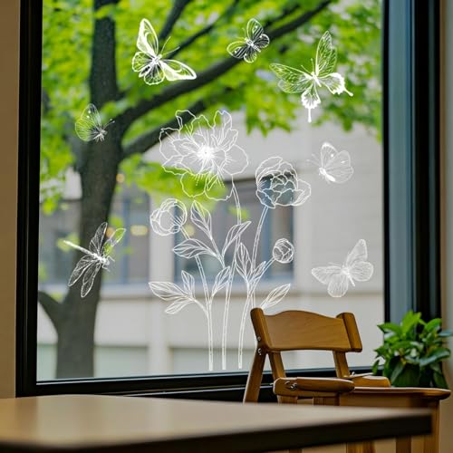 Hikosiya 静電ステッカー 窓ステッカー 植物 緑 葉 蔓 紅葉 黄葉 葉っぱ 花 落ち葉 猫 兎 蝶々 窓 ドア 戸棚 浴室 ガラス かわいい 飾り 両面印刷 水で貼る 貼り直し可能 静電気シール インテリア おしゃれ 春 夏 秋 冬 四季 ステッカー DIY PVC素材 生活防水 部屋飾り 店舗飾り (白い花) [2]