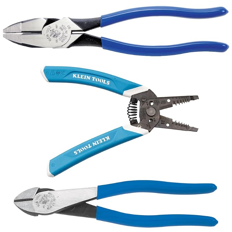 Kit de Ferramentas para Eletricista KLEIN TOOLS 80043 com Alicate de Eletricista, Alicate de Corte Diagonal e Decapador de Fios, 3 Peças