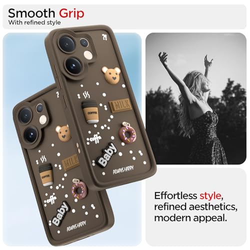 Image of Outlouders Back Cover for Vivo V60 5G / Vivo T4 Pro 5G | 3D Cartoon Bear Cute Fun Silicone Full Body Protection Bumper Case (Brown)