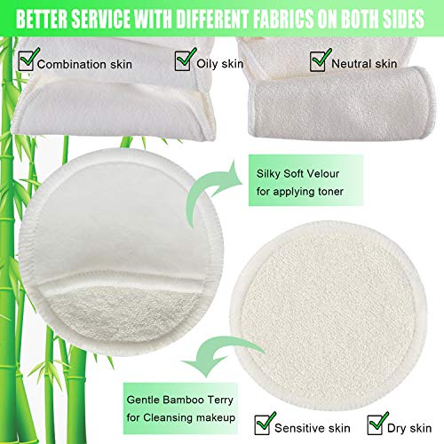 10Pcs Organic Bamboo Makeup Remover Pads With Finger Pocket - 3 Layer Reusable Natural Cotton Rounds With Laundry Bag For Eye Makeup Remove Face Wipe (5 Color: White Yellow Blue Green Pink) #TOP2