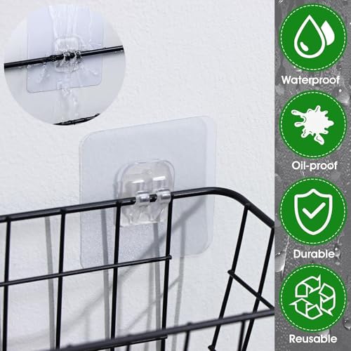 Modurio 12 Stück Selbstklebende Haken, 7x7cm Duschregal Klebehaken - Klebehaken Transparent Ohne Bohren, Ohne Lochung Duschablage Ersatzhaken für Küche, Baden,Wohnzimmer, Toilette, Türwand