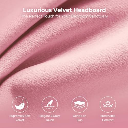 Rolanstar Headboard for King Size Bed with Storage, Head Board with USB & Type C Port, 60,000 DIY Color of LED Light, Velvet Upholstered, Height Adjustable, Sturdy, Easy Assembly, Pink by Rolanstar - Image 5