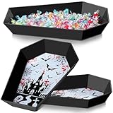 Wiwiqing 2 Pcs Halloween Candy Bowl Plastic Coffin Shaped Serving Tray Spooky Serving Dish Trick or Treat Candy Platter for Halloween Party Food Storage Charcuterie Board Supplies (2,Castle)