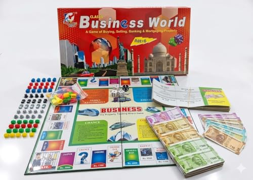 Image of Business Board Game for Kids & Family | Property Trading Strategy Game with Play Money, Dice & Cards | Fun Indoor Educational Game for 2-6 Players