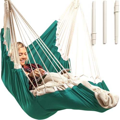 Image of Hanging Hammock Chair Swing - Hanging Chair Outdoor & Indoor - Hammock Swing Chair - Quick & Easy Setup with Hardware Kit - Durable & Spacious Full Body Support - Holds 440 Lbs