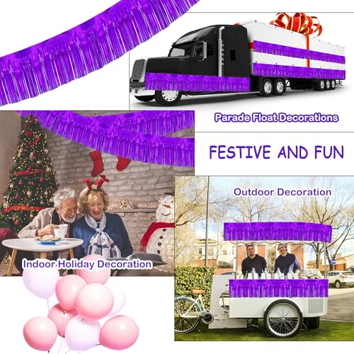Image of 4 Pack 10 Feet Glitter Purple Parade Float Decorations for Trailer Car, Glitter Foil Fringe Metallic Tinsel Streamers Banner Garland for Graduation Homecoming Birthday Party (Glitter-Purple)