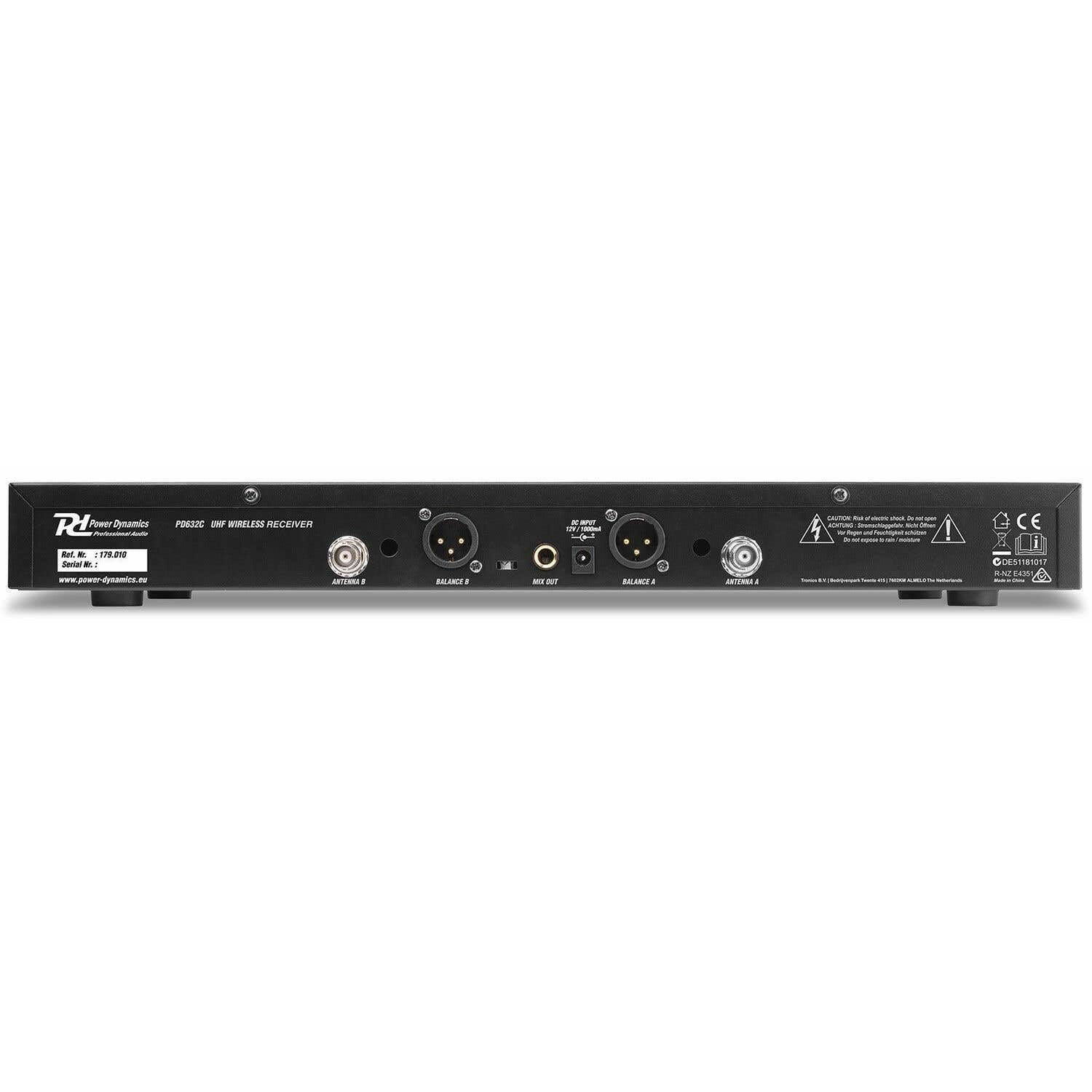 Power Dynamics PD632H Drahtloses Mikrofon System, UHF Funkmikrofon, Empfänger, 2 Handmicrofonen, 20 Kanal Empfänger - Schwarz