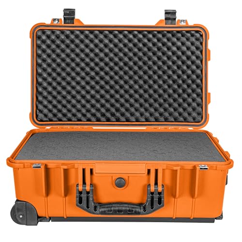 Eylar 22\" Carry-On Roller Hard Case With Ragar Reconfigurable & Reusable XP Crosslink Foam, Waterproof, Shockproof For Equipment, Drones And Cameras, TSA Standard (2 Ragar Layers) (Orange)