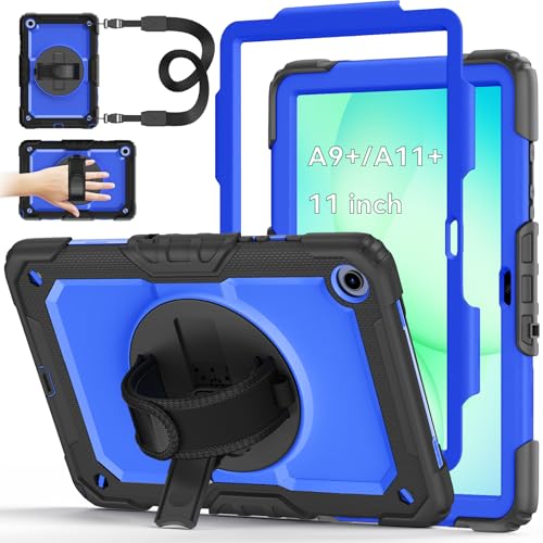 Case for Samsung Galaxy Tab A11+ Plus 11 Inch, Ubearkk for Galaxy Tab A9+ Plus Case Full-Body Drop Protection Cover with Screen Protector, 360° Rotating Stand and Hand/Shoulder Strap,Dark Blue