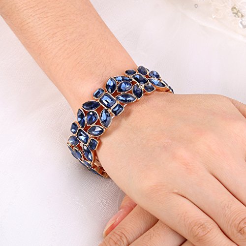 EVER FAITH Women's Austrian Crystal Leaf Teardrop Wedding Elastic Stretch Bracelet2