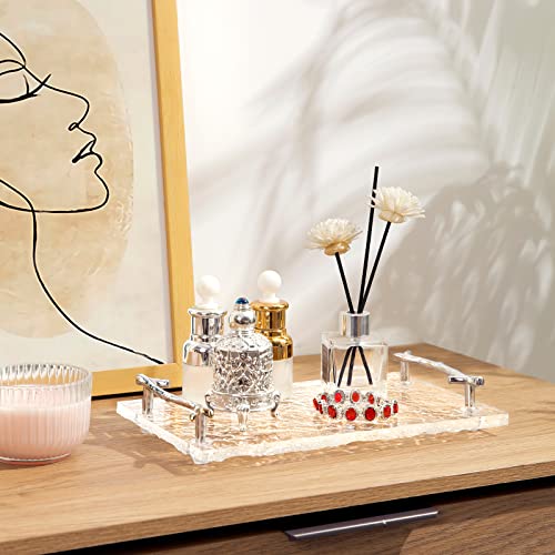 Svuasan Bathroom Countertop Acrylic Perfume Tray Organizer, Vanity Cosmetic Jewelry Decorative Tray Dresser Makeup Plate Guest Hand Towel Lotion Napkin Tray Skincare Soap Dispenser Storager (Silver #TOP3