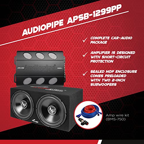Audiopipe APSB-1299PP Dual 12 Inch Car Audio Subwoofer Speakers and Sealed Enclosure, 2 Channel 500 Watt Amplifier, and Wire Installation Kit - Image 3