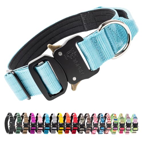 TSPRO Premium Hundehalsband mit Griff Dickes Verstellbares Taktisches Hundehalsband Schwere Ausführung Schnellverschluss Metallschnalle für Mittelgroße bis Große Hunde (Blau M)
