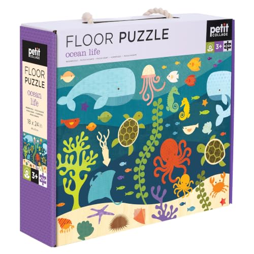 Petit Collage Floor Puzzle Ocean Life 24 Pieces | Large Puzzle for Kids | Completed Puzzle 18" x 24" | Great Gift for Kids Ages 3+