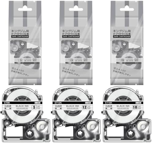 （04:30時点） 9mm 12mm 18mm 互換 テプラ 透明 テープカートリッジ キングジム テプラPRO ST9K ST12K ST18K 各1個 3点のテープセット 黒文字 ライター SR170 SR-R680 SR750 SR250など用 長さ8メートル