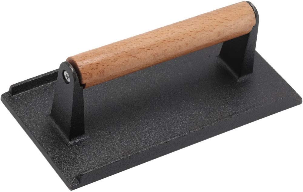 Gusseisen rechteckige Speck-Fleischpresse Grill BBQ Hamburger Steak Gewicht Fleischpresse für Heimküche Schwarz