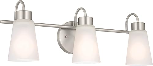 Miniatura 1 de Kichler Erma - Lámpara de tocador de baño de 3 luces con vidrio grabado satinado transparente, lámpara de pared tradicional actualizada en níquel