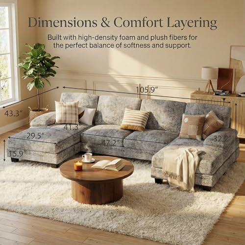 image for Homall Sectional U Shaped Sofa Couches for Living Room, Comfy Chenille