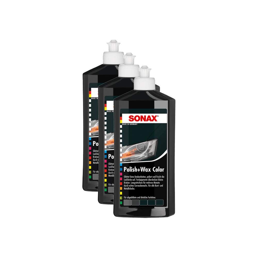 SONAX 3 x Abrillantador 02961000 Polish & Wax Color nanopro Negro Auto Cera 500 ML
