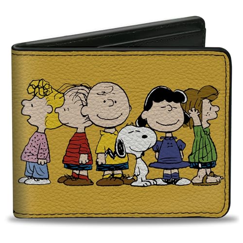 Buckle-Down Peanuts Wallet, Bifold, Peanuts Gang Close Up Group Pose Golden Yellow, Vegan Leather