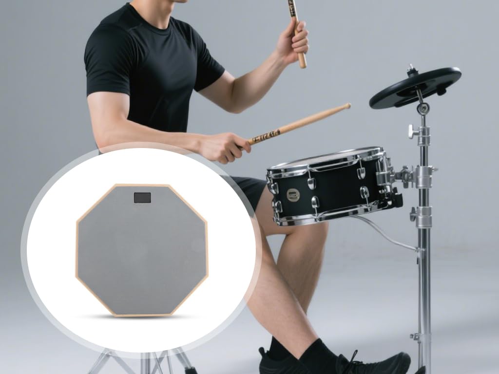 Silent Drum Practice Pad,Pad per Allenamento da 12 inch,Pad per Batteria Silenzioso,Drum Pad in Gomma,Double-Sided Silent Drum Pad con Base in Legno per Batteristi Principianti Grigio