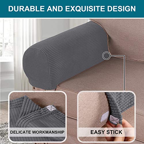 Turquoize Stretch Armrest Covers For Chairs And Sofas Couch Arm Covers For Sofa Spandex Jacquard Armrest Covers Anti-Slip Furniture Protector Washable Armchair Slipcovers For Recliner Set Of 2, Gray #TOP3