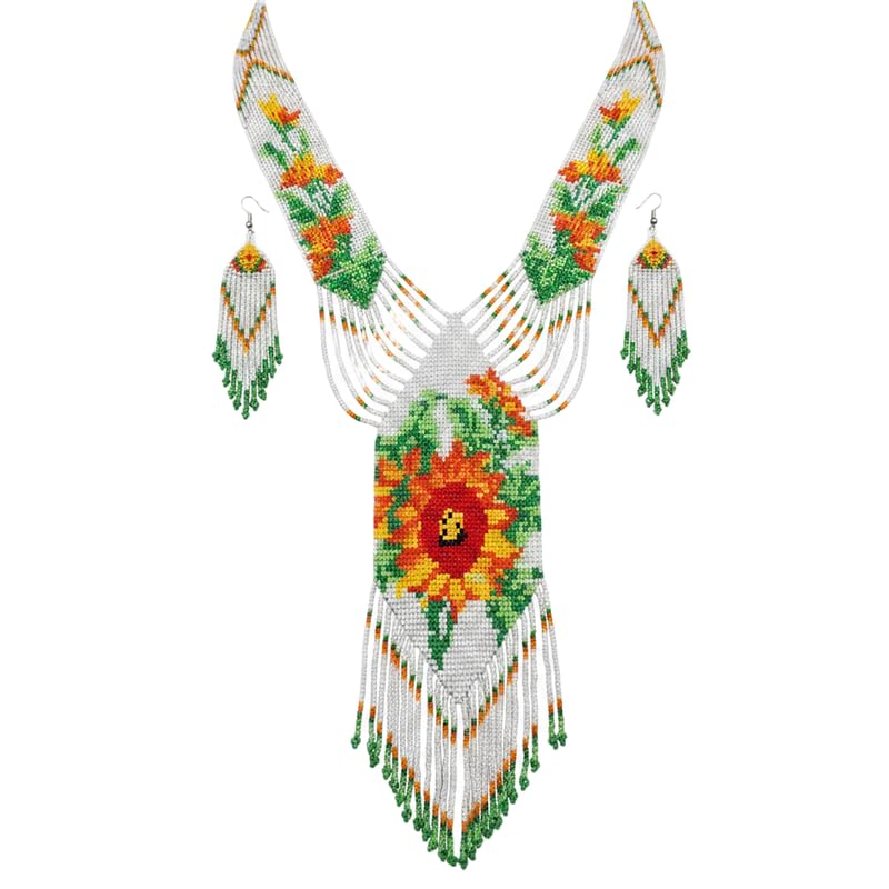 Pendientes y collar ucraniano de girasol como regalo de cumpleaños original