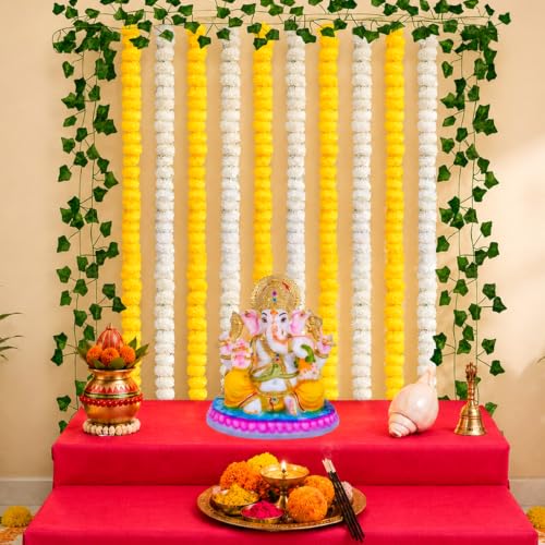 Image of SpecialYou Ganpati Decoration Setup for Home with Yelloew & White Garland for Decoration Backdrop, Mandir Decorations Items for Home Decor- 14Pcs