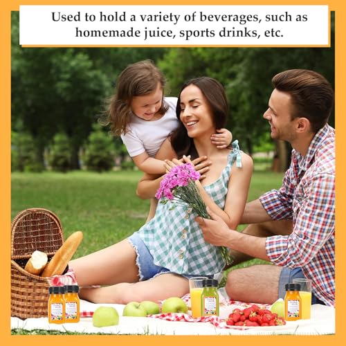 120 ml Wiederverwendbare Leere Flaschen, 12 Plastikflaschen mit Deckeln, Saftflaschen aus Plastik mit Fruchtaufklebern Reinigungsbürste Trichter, Leere Plastikflaschen zum Befüllen für Getränke Wasser