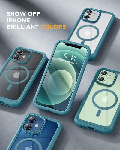 Image of Miracase Glass Series Designed for iPhone 12 /12 Pro 6.1 Inch, Upgrade Full-Body Magnetic Case with Built-in 9H Tempered Glass Screen Protector, with Camera Lens Protector, Magnetic Green