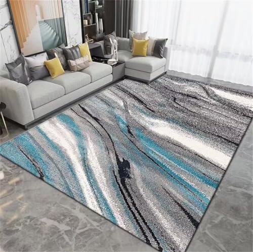 DJHWWD Home Teppich Rugs Washable Blauer abstrakt gestreifter, Rutschfester und verschleißfester Wohnzimmerteppich 50x80CM Grau Kinderzimmer kurzflor