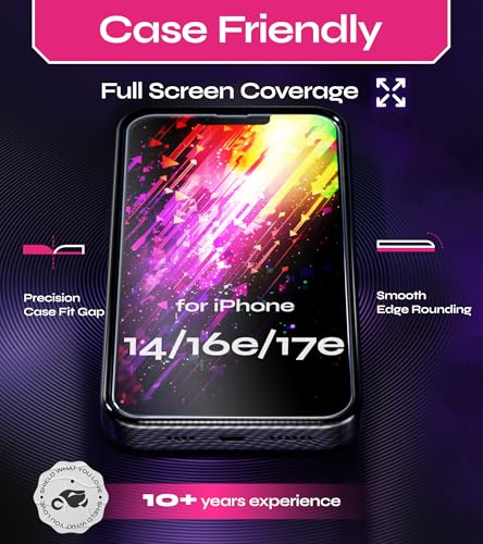 Image of Defenslim Screen Protector for iPhone 14 / 16e / 17e (2Pack), Easy Auto-Align Install Kit, 6.1 inch Tempered Glass, 9H Hardness, Ultra HD Clear, Case Friendly, EasyShield