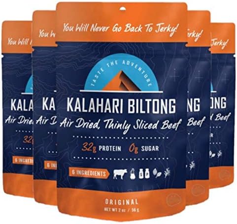 Original Kalahari Biltong, Air-Dried Thinly Sliced Beef, 2oz (Pack of 5), Sugar Free, Gluten Free, Keto & Paleo, High Protein Snack
