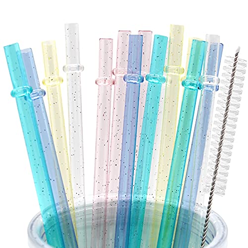 Cinvo 25 Stück wiederverwendbare Strohhalme 22,9 cm mit Reinigungsbürste, Glitzer, funkelnd, lange Trinkhalme, unzerbrechliche Trinkhalme aus hartem Kunststoff, sichere Strohhalme für Starbucks Cover