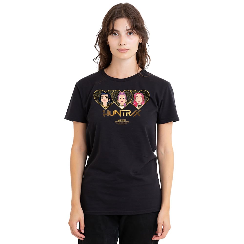 Kpop Demon Hunters Huntrix Golden Hearts Ladies T Shirt, Black, Small