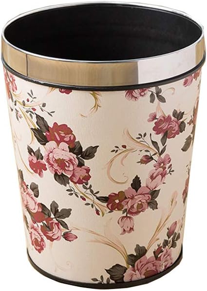 Flower Pattern Trash Can Wastebasket, Round Garbage Container Bin for Bathrooms, Powder Rooms, Kitchens, Home Offices (Peony Flower, Small)