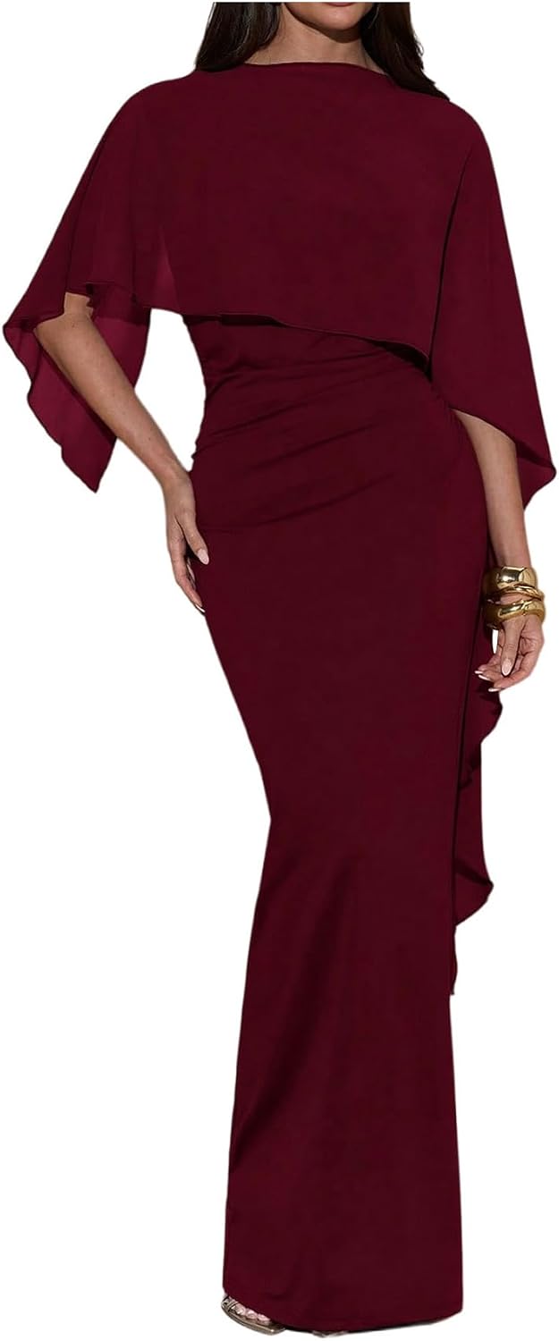 SOLY HUX Women's Elegant Bodycon Maxi Dresses Evening Fishtail Shawl Dress Cocktail Formal Gowns