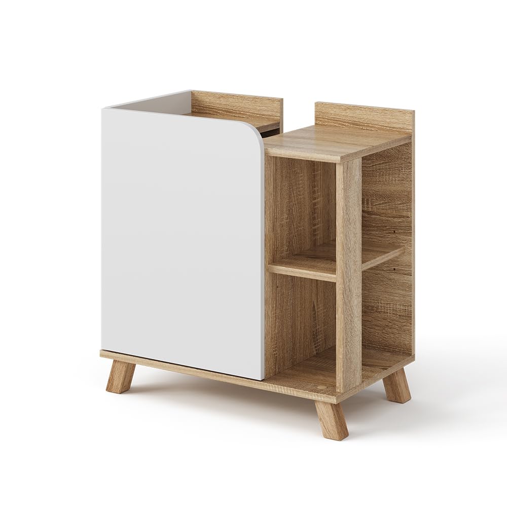 Vicco Mueble bajo Lavabo Karen, Sonoma/Blanco, 60 x 65 cm con Puerta y Compartimentos Abiertos