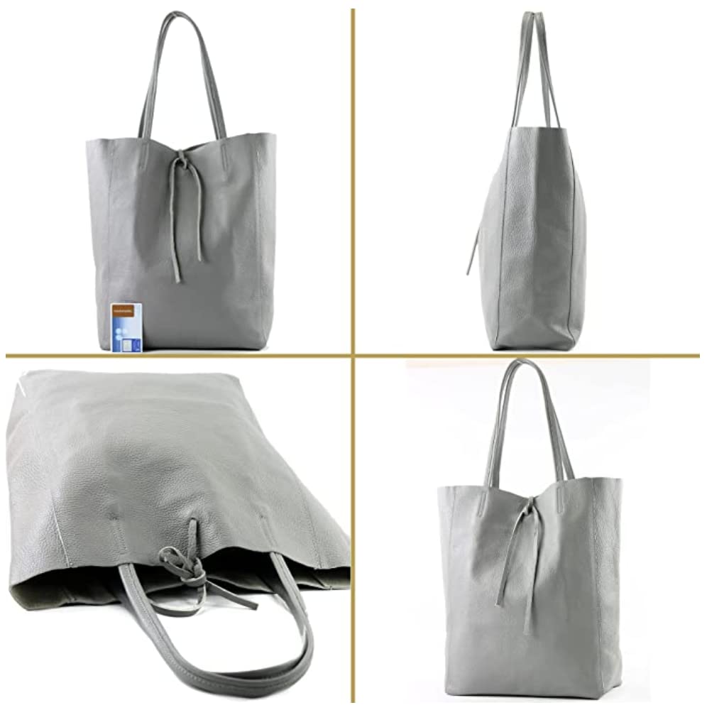 Bolso de hombro de piel con doble asa, grande con bolsillo interior de piel