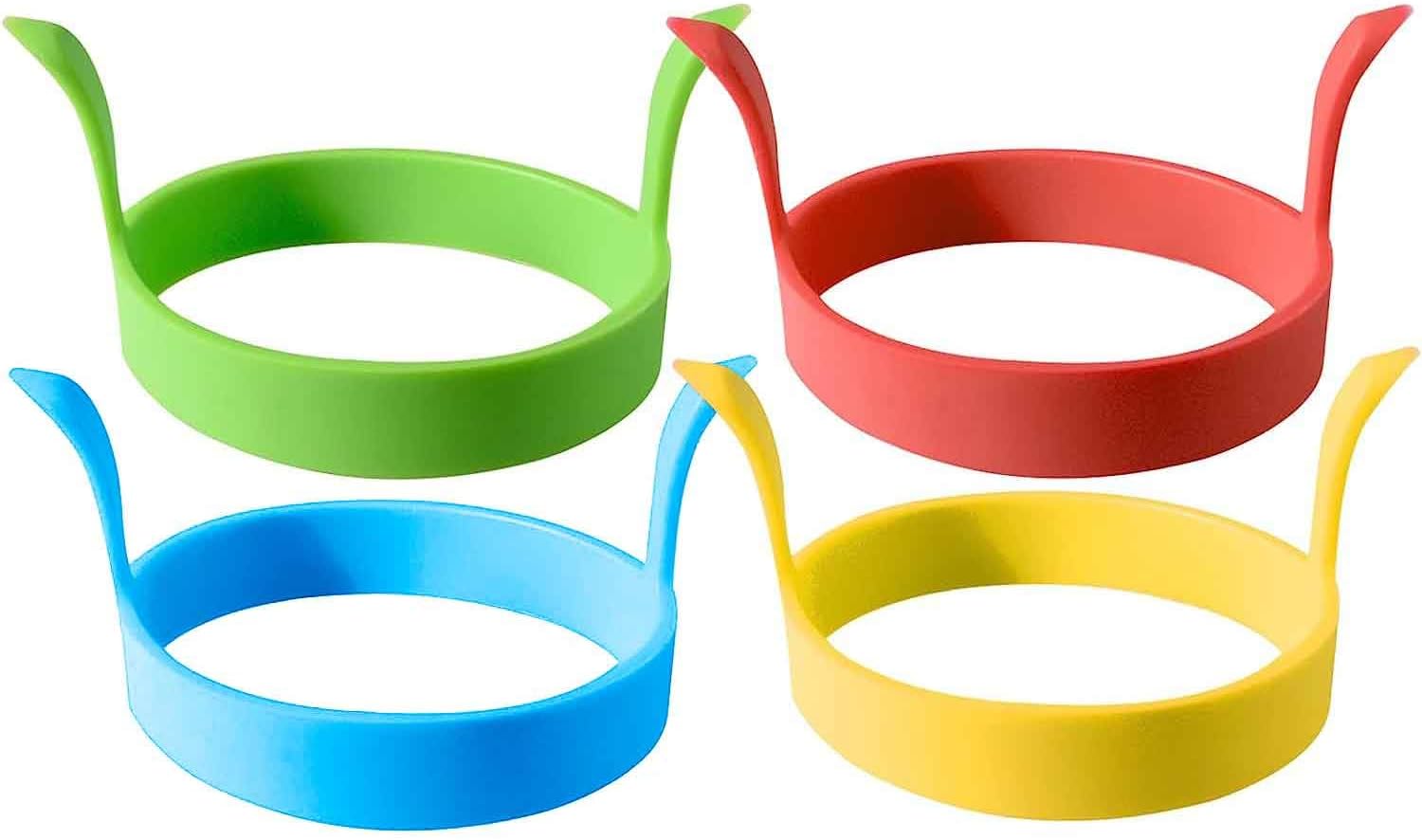 4 Pcs Fried Egg Ring, Silicone Egg Rings - Egg Moulds for Fried Eggs, Nonstick Multicolored Egg Rings for Frying, Round Egg Ring for Cooking Eggs Pancakes, Heat-Resistant Handle Mould