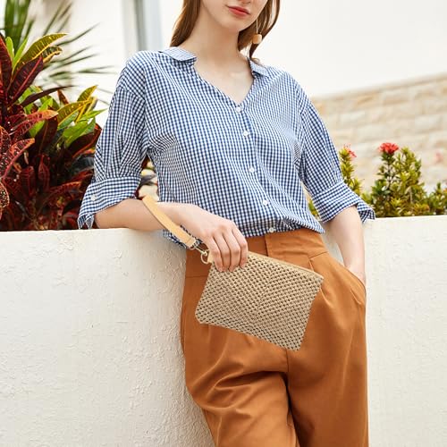 Image of Straw Clutch Purses for Women, Bohemian Straw Handbag Small Summer Beach Bag Wristlet Wallet with Zip