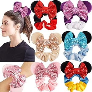 6 Pack Mouse Ears Scrunchies Velvet...