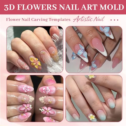 Zosutetoxo Nails Mold, 2 sztuki, zestaw do zdobienia paznokci z żelową formą do paznokci 3D, silikonową formą kwiatową, szablony do stempli, do paznokci