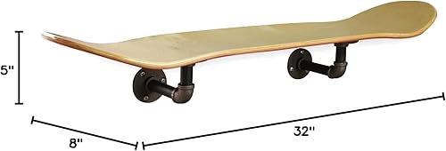 Miniatura 8 de Estante flotante de plataforma de patineta de estilo industrial con sistema de montaje de tubería - Estantería de patinaje interior hecha a medida -